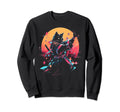 Synthwave Cat Samurai Mediation Sweatshirt - Streetwear Style Men Women - T-Shirt, Sweatshirt, Hoodie