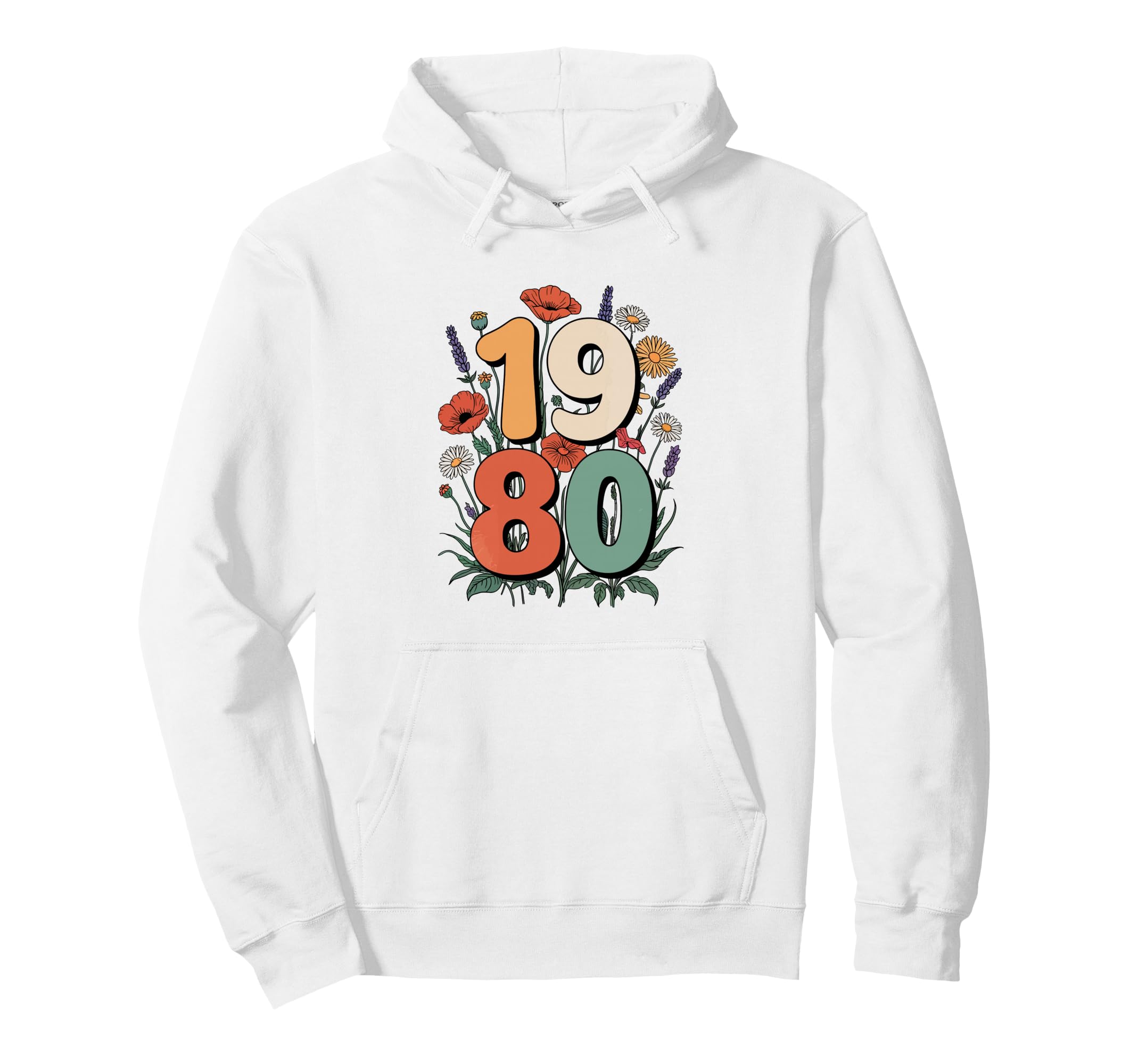 Floral 1980 Year Illustration Hoodie - Novelty Apparel Unisex - T-Shirt, Sweatshirt, Hoodie