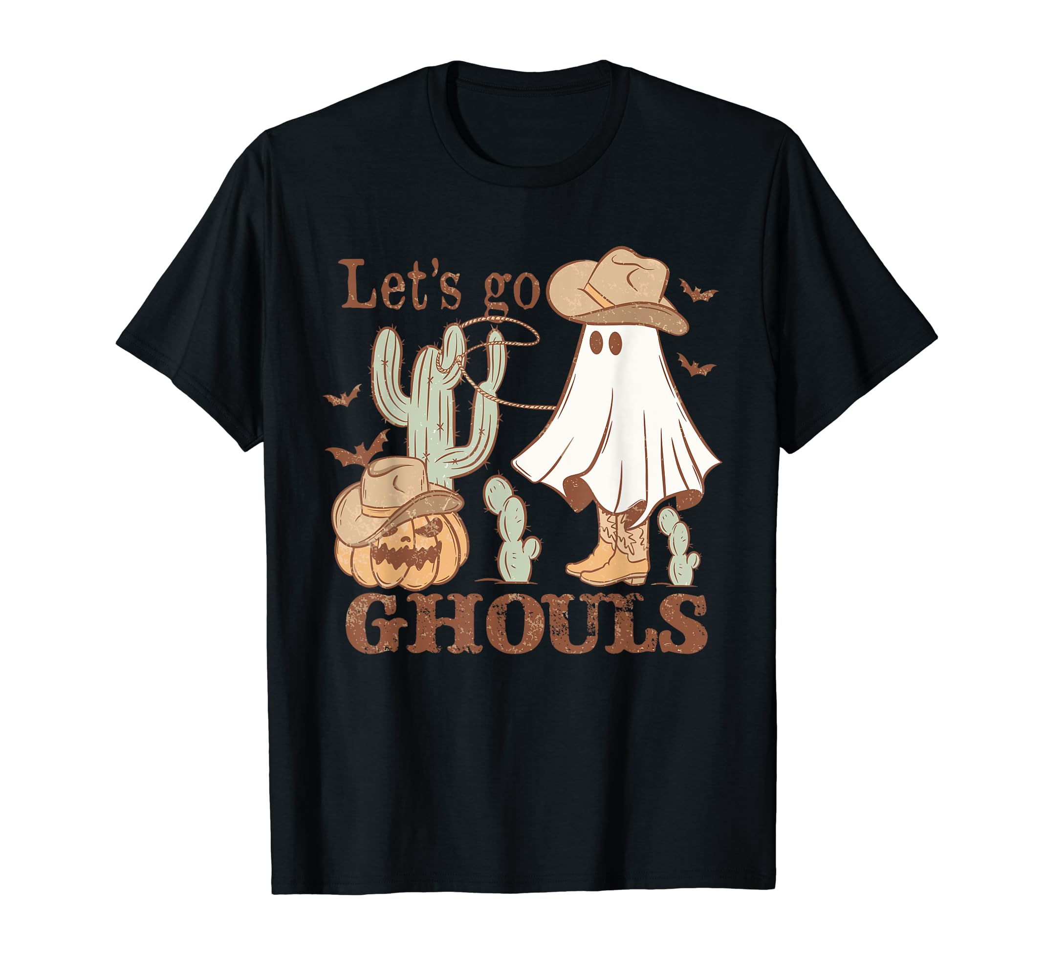 Let S Go Ghoul Ghost Cowboy Hat T-Shirt - Minimalist Print for Adults - T-Shirt, Sweatshirt, Hoodie