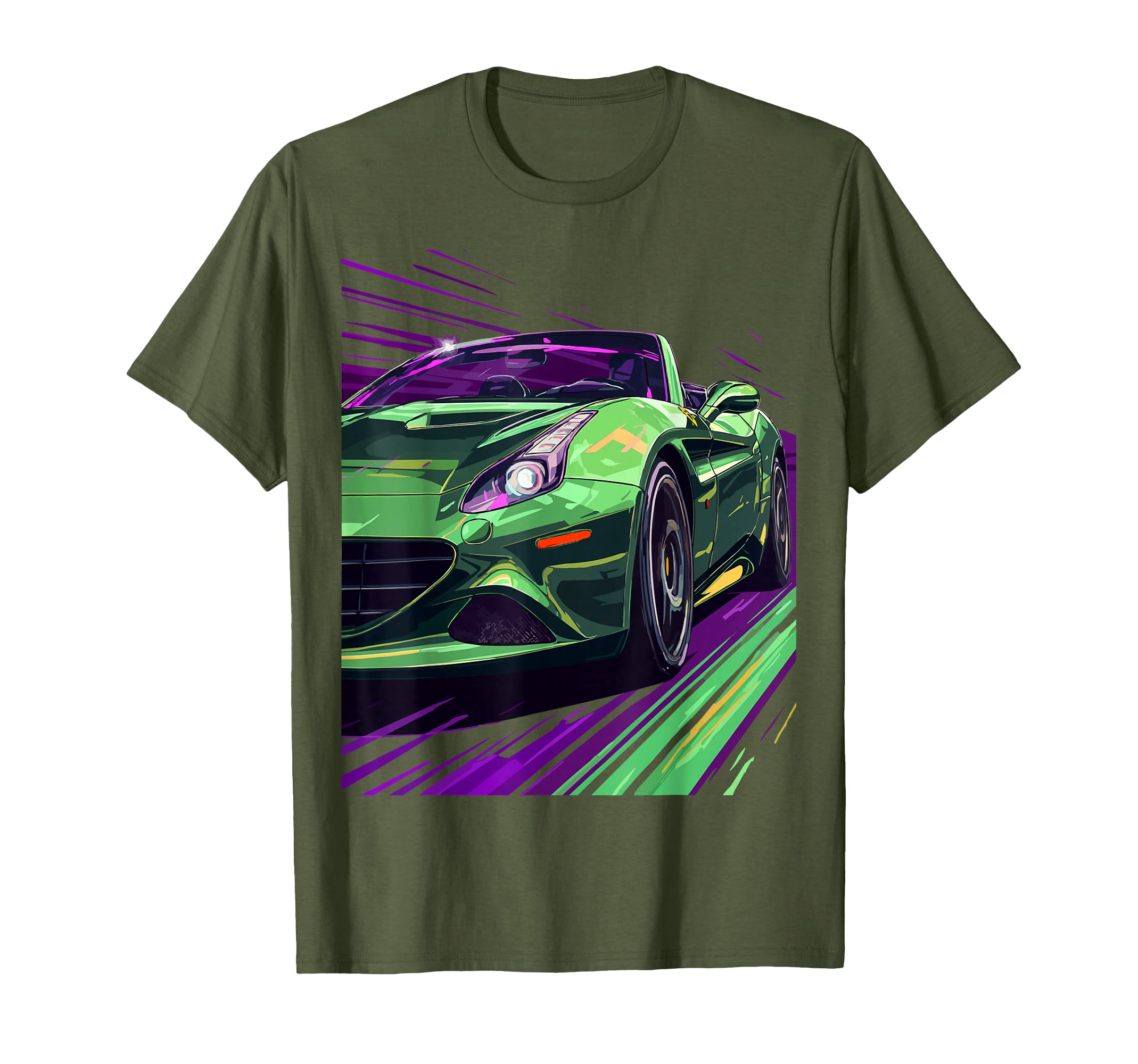 Lime Green Italian Sports Car Purple T-Shirt - Trendy Graphic Unisex - T-Shirt, Sweatshirt, Hoodie
