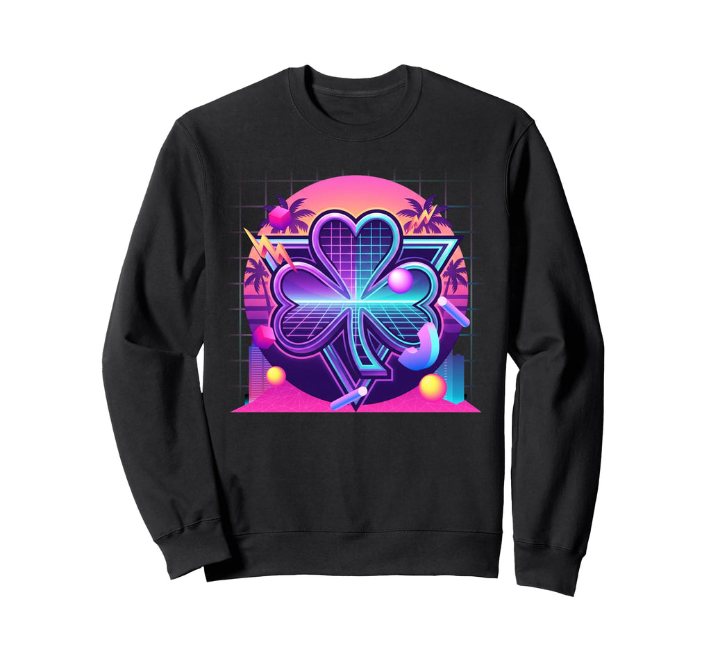 Synthwave Four Leaf Clover 80S Sweatshirt - Unique Graphic Unisex - T-Shirt, Sweatshirt, Hoodie