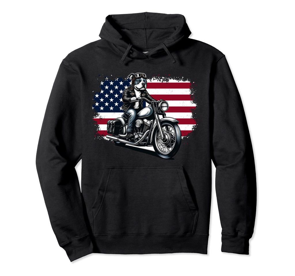 Patriotic Pitbull Motorcycle Hoodie - Streetwear Style Men Women - T-Shirt, Sweatshirt, Hoodie