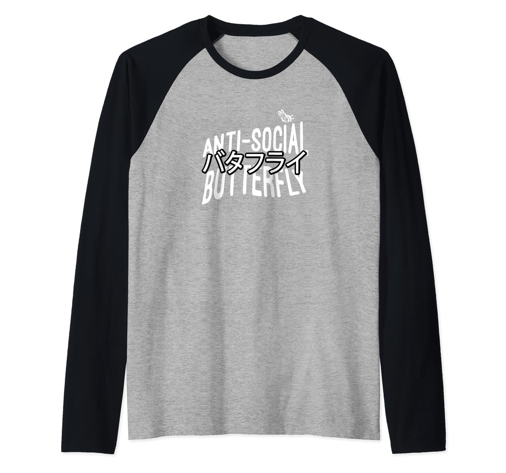 Anti Social Butterfly Raglan Baseball T-Shirt - Trendy Graphic Unisex - T-Shirt, Sweatshirt, Hoodie