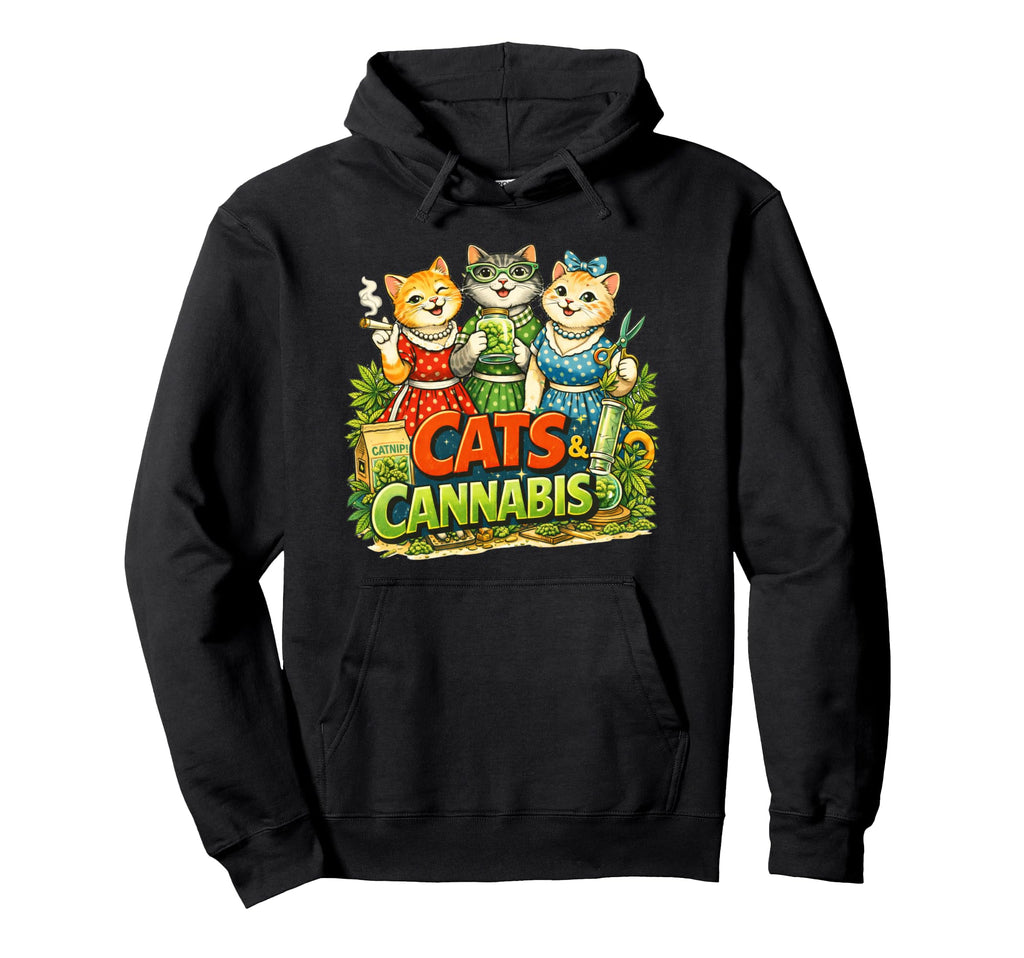 Cats And Cannabis Character Hoodie - Unique Graphic for Adults - T-Shirt, Sweatshirt, Hoodie