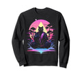 Synthwave Cat Samurai Mediation Sweatshirt - Graphic Print for Adults - T-Shirt, Sweatshirt, Hoodie