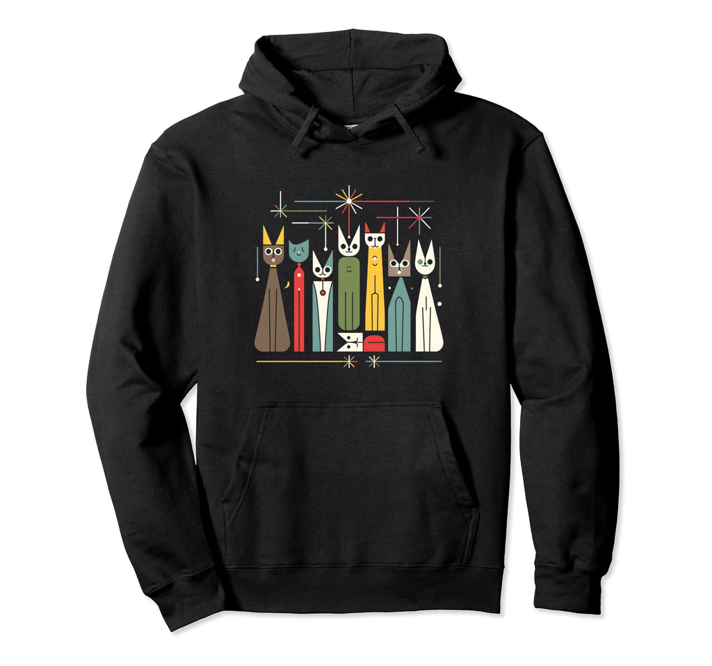 Mid Century Long Neck Cats 50S 60S Hoodie - Novelty Apparel Men Women - T-Shirt, Sweatshirt, Hoodie