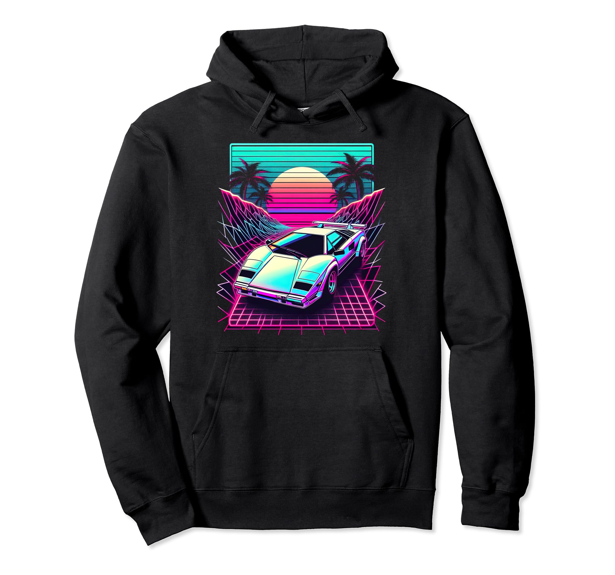 Synthwave Supercar Retrowave 80S Hoodie - Custom Art Print for Adults - T-Shirt, Sweatshirt, Hoodie
