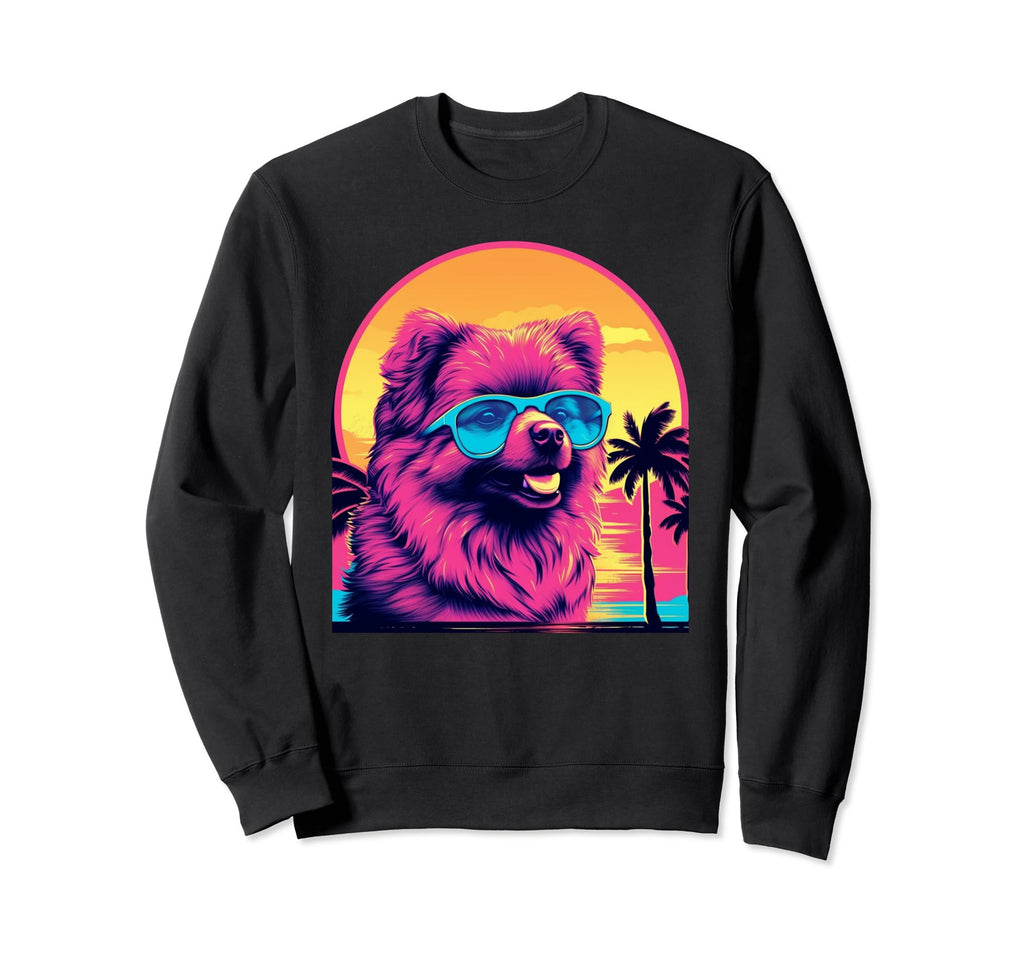 Pomeranian 80S Synthwave Sunset Sweatshirt - Minimalist Print for Adults - T-Shirt, Sweatshirt, Hoodie