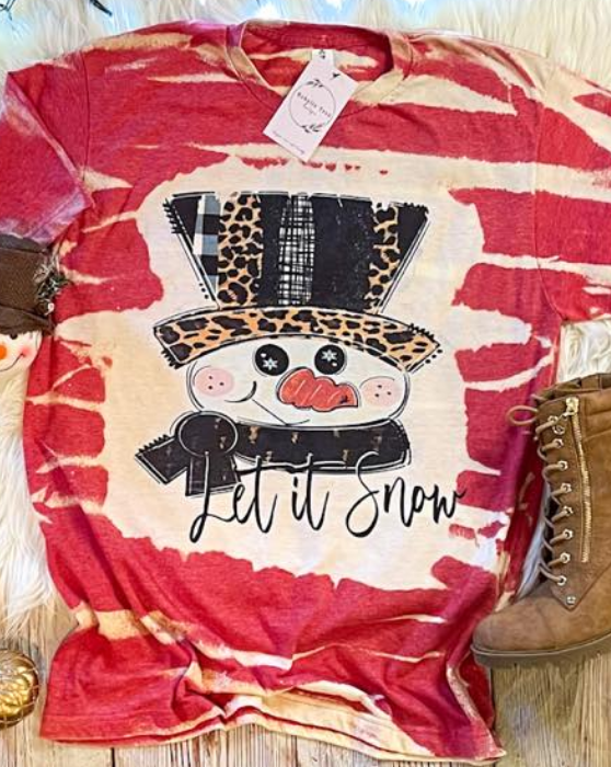 Snowman Let it Snow Leopard Plaid Bleached Dye Canvas - Adult & Kids T-Shirts, Sweatshirts & Hoodies apparel design preview 1