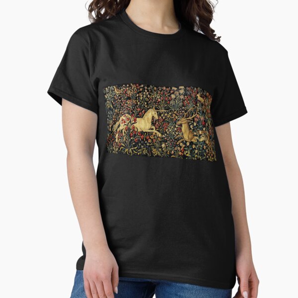 Medieval Unicorn Midnight Floral Tapestry - Adult & Kids T-Shirts, Sweatshirts & Hoodies apparel design preview 1