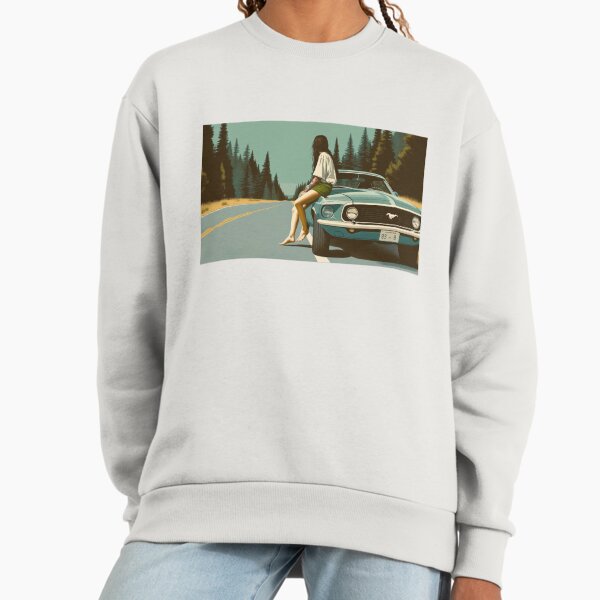 Tattooed girl with bare feet on 1969 Mustang - Adult & Kids T-Shirts, Sweatshirts & Hoodies apparel design preview 1