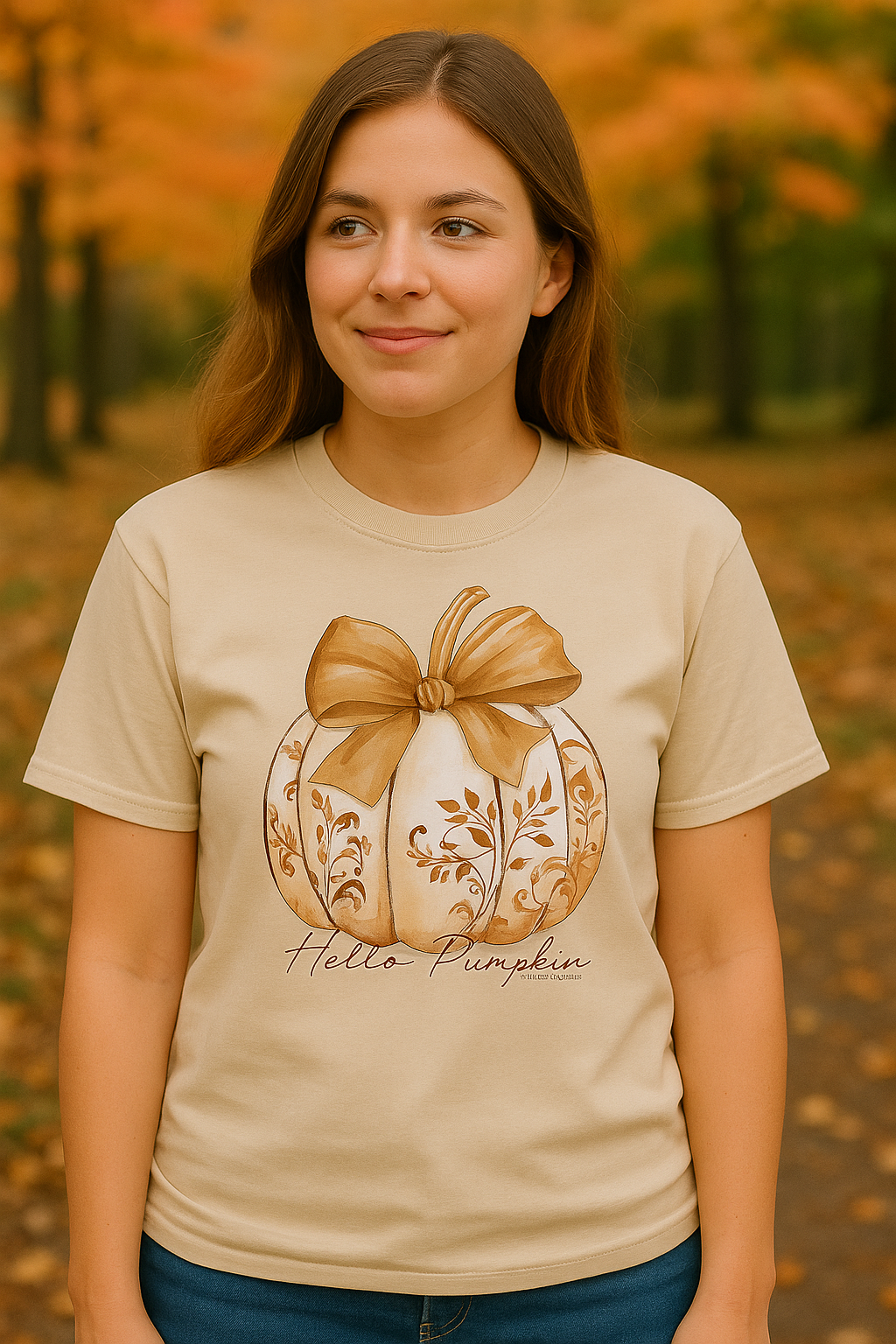 Southern Couture Soft Hello Pumpkin Bow - Adult & Kids T-Shirts, Sweatshirts & Hoodies apparel design preview 1