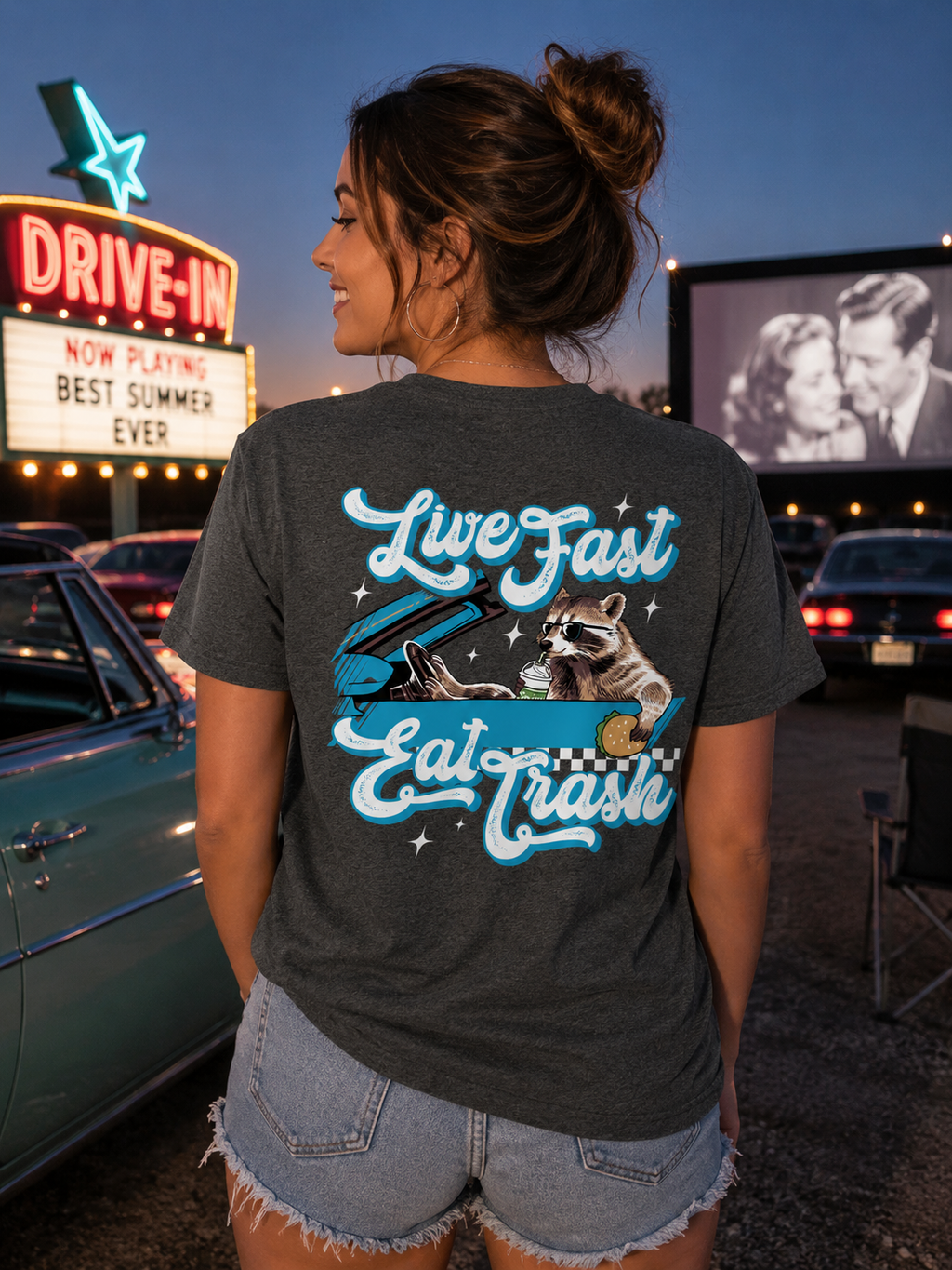 Southern Attitude Live Fast Eat Trash Raccoon - Adult & Kids T-Shirts, Sweatshirts & Hoodies apparel design preview 1