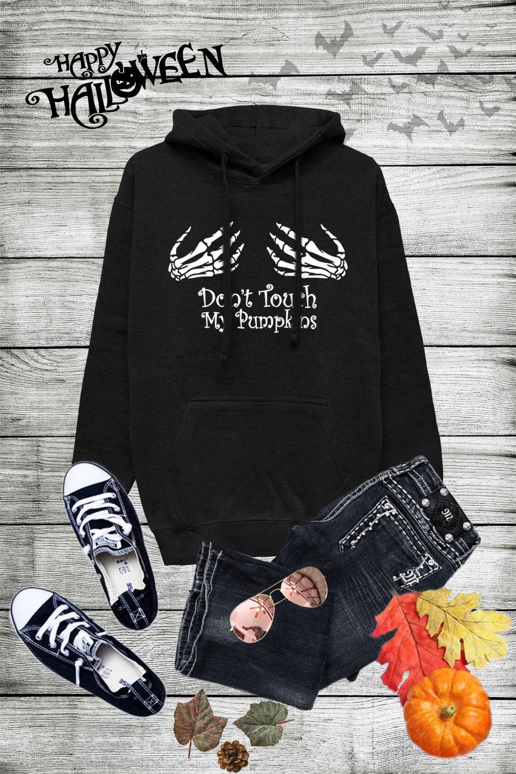 Don't Touch My Pumpkins Skeleton Hands Halloween - Adult & Kids T-Shirts, Sweatshirts & Hoodies apparel design preview 1