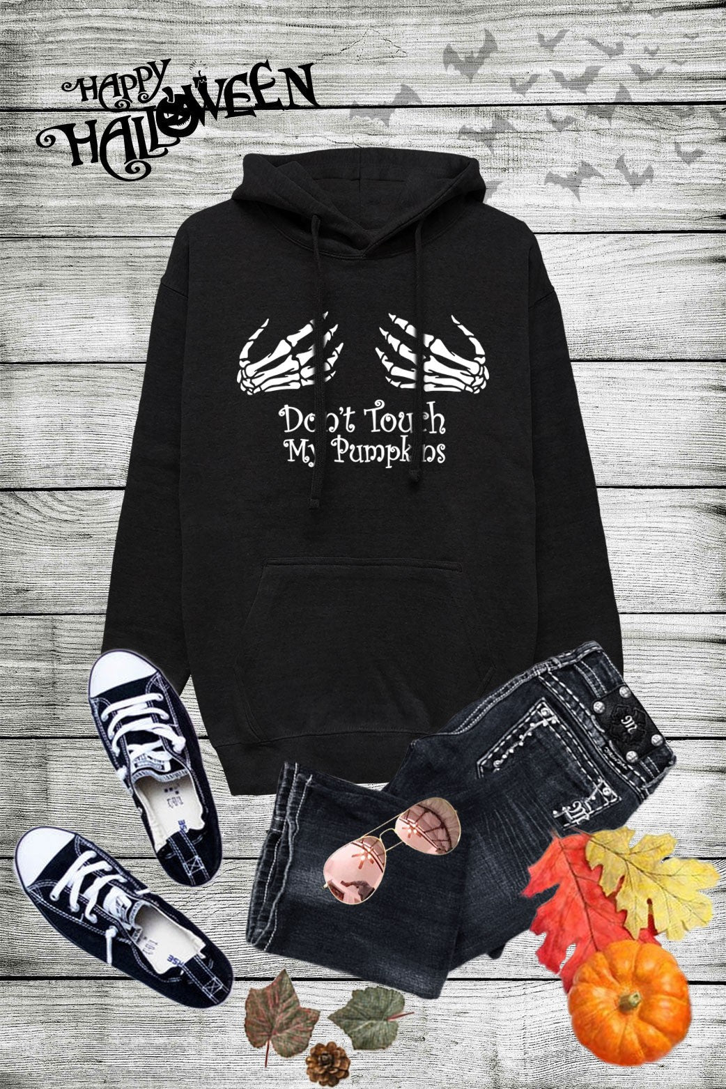 Don't Touch My Pumpkins Skeleton Hands Halloween - Adult & Kids T-Shirts, Sweatshirts & Hoodies apparel design preview 1