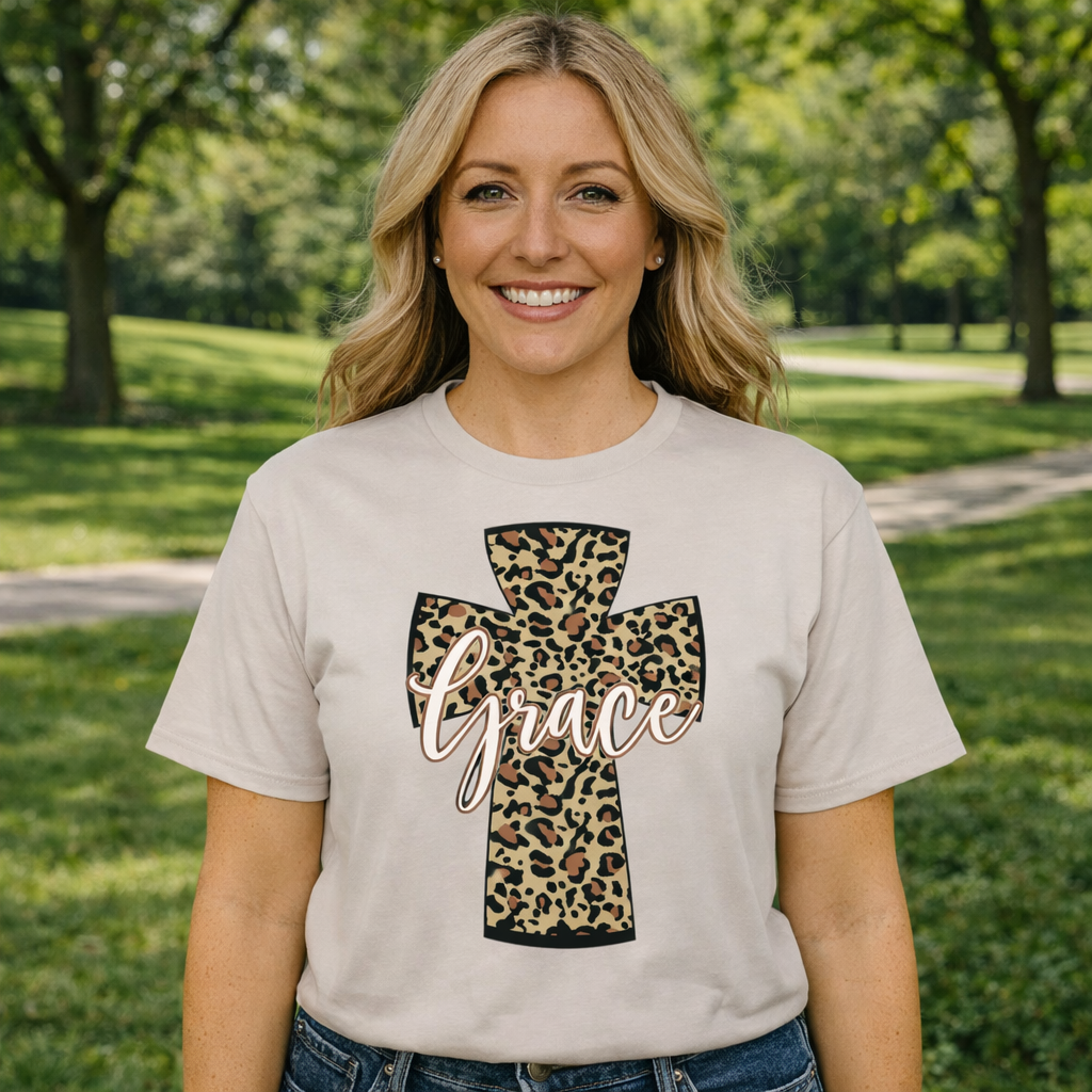 Girlie Girl Lulu Mac Leopard Grace Cross Canvas - Adult & Kids T-Shirts, Sweatshirts & Hoodies apparel design preview 1