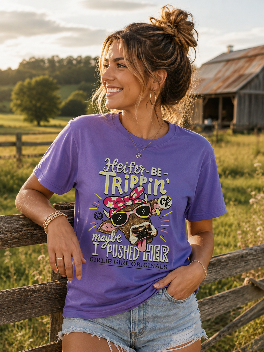 Girlie Girl Originals Heifer Be Trippin Cow - Adult & Kids T-Shirts, Sweatshirts & Hoodies apparel design preview 1