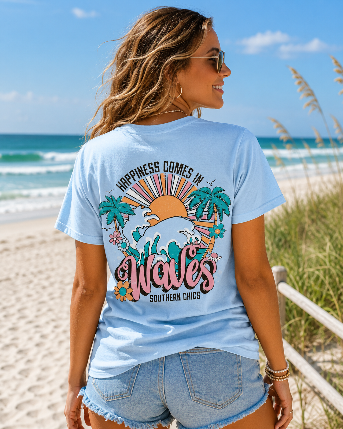 Southern Chics Happiness Comes In Waves Comfort - Adult & Kids T-Shirts, Sweatshirts & Hoodies apparel design preview 1
