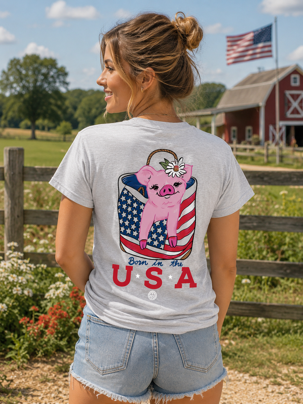 Girlie Girl Originals Preppy Born In USA Pig - Adult & Kids T-Shirts, Sweatshirts & Hoodies apparel design preview 1