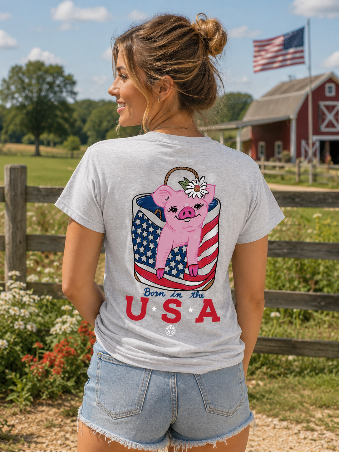 Girlie Girl Originals Preppy Born In USA Pig - Adult & Kids T-Shirts, Sweatshirts & Hoodies apparel design preview 1