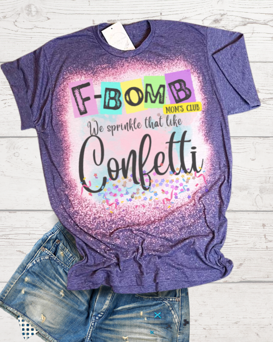 F Bomb Mom Club Confetti Bleached Dye Canvas Girlie - Adult & Kids T-Shirts, Sweatshirts & Hoodies apparel design preview 1