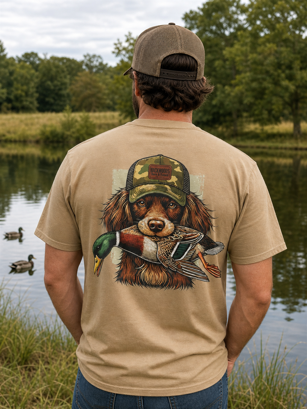 Backwoods Born Raised Boykin Dog Duck Unisex Soft - Adult & Kids T-Shirts, Sweatshirts & Hoodies apparel design preview 1