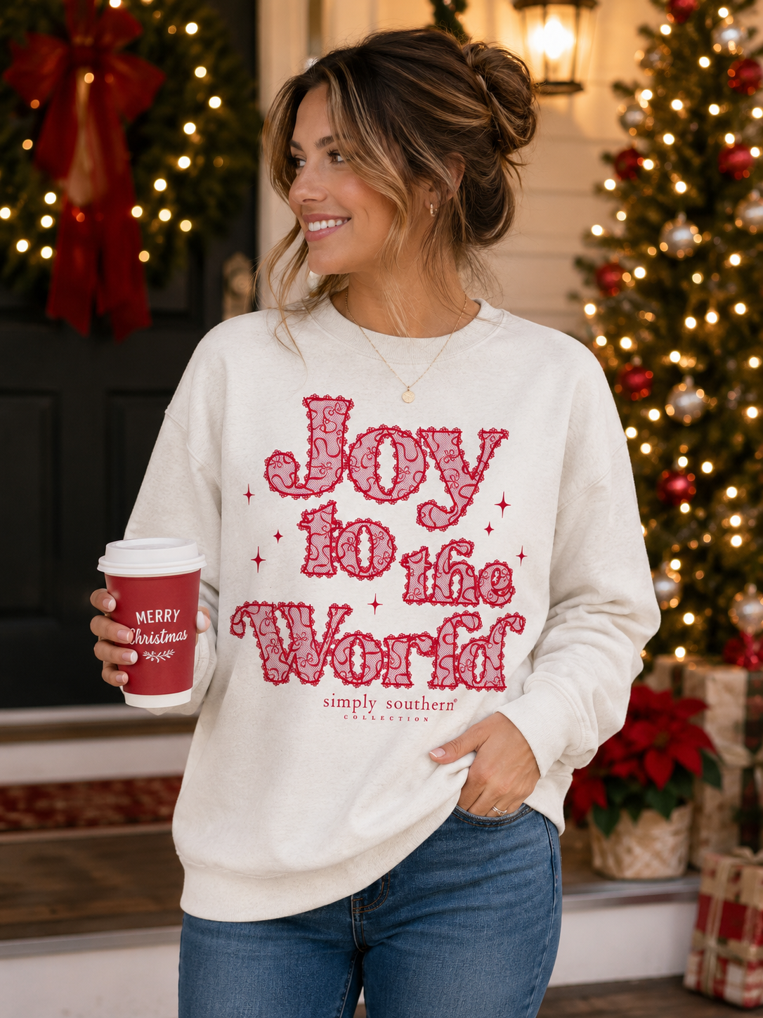 Simply Southern Joy Snow Holiday Crew - Adult & Kids T-Shirts, Sweatshirts & Hoodies apparel design preview 1