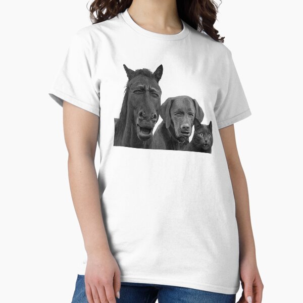Funny Laughing Horse Dog and Cat Trio meme - Adult & Kids T-Shirts, Sweatshirts & Hoodies apparel design preview 1