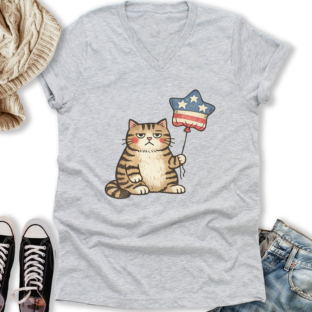 Unbothered Cat Patriot V-Neck - Adult & Kids T-Shirts, Sweatshirts & Hoodies apparel design preview 2
