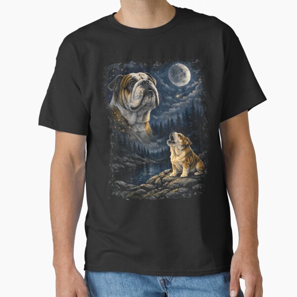 Bulldog Howling at the Moon Vintage 90s Retro Night - Adult & Kids T-Shirts, Sweatshirts & Hoodies apparel design preview 1