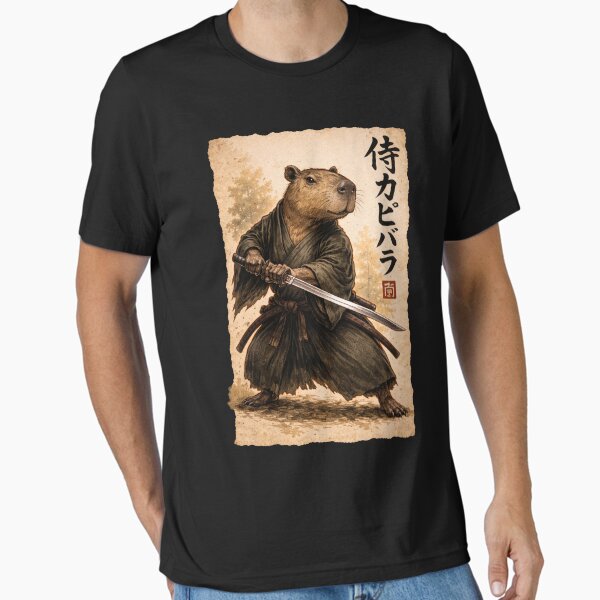 Retro Vintage Japanese ink art, samurai Capybara - Adult & Kids T-Shirts, Sweatshirts & Hoodies apparel design preview 1
