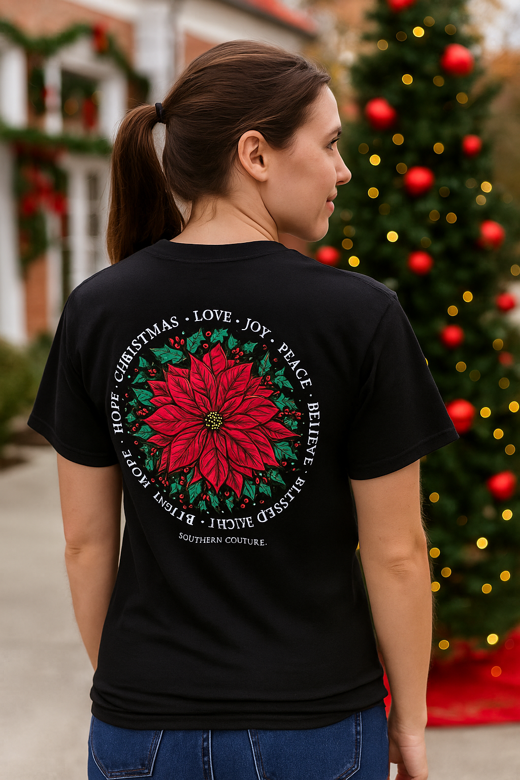 Southern Couture Classic Christmas Poinsettia Holiday - Adult & Kids T-Shirts, Sweatshirts & Hoodies apparel design preview 1