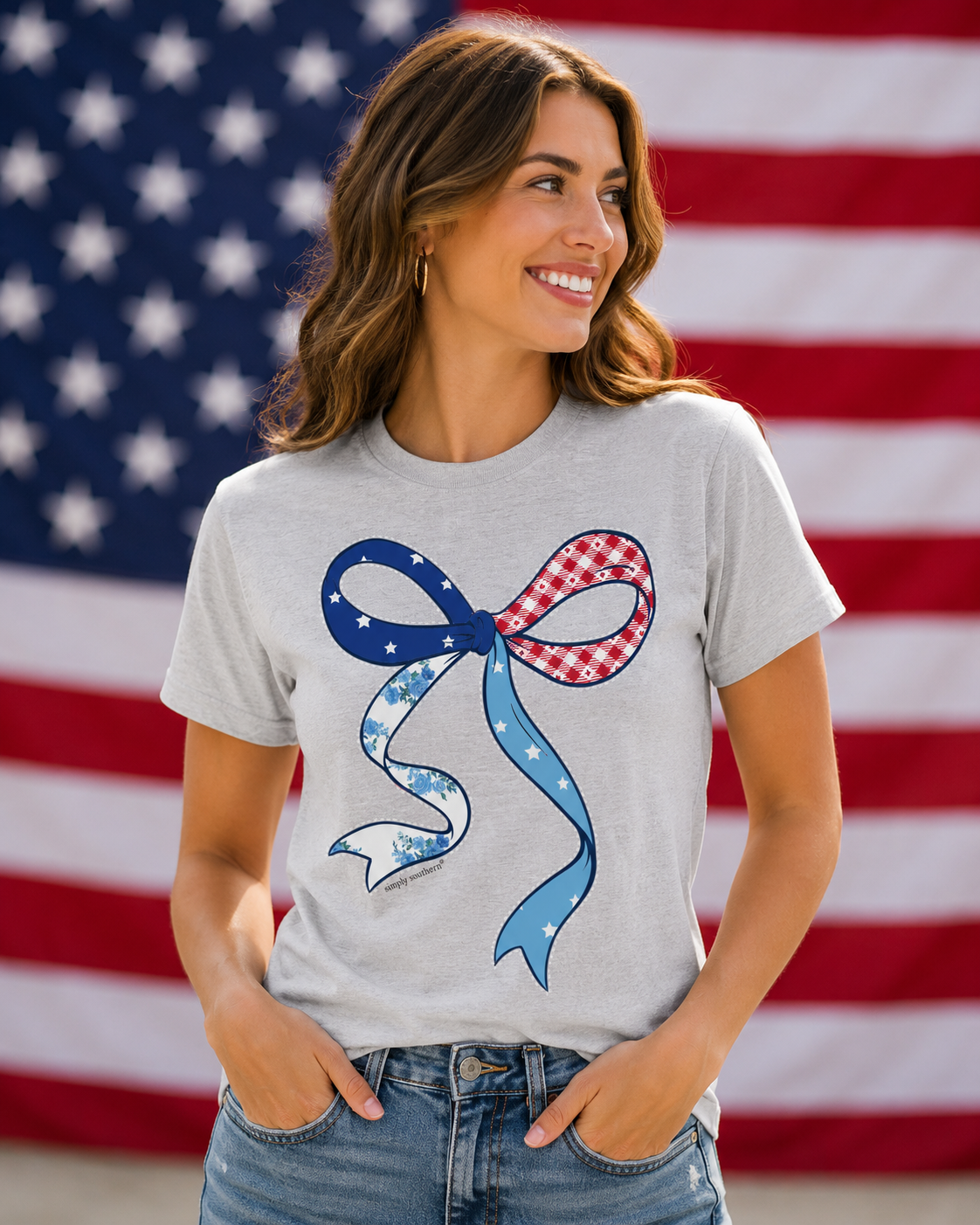 Simply Southern USA Patch Bow - Adult & Kids T-Shirts, Sweatshirts & Hoodies apparel design preview 1
