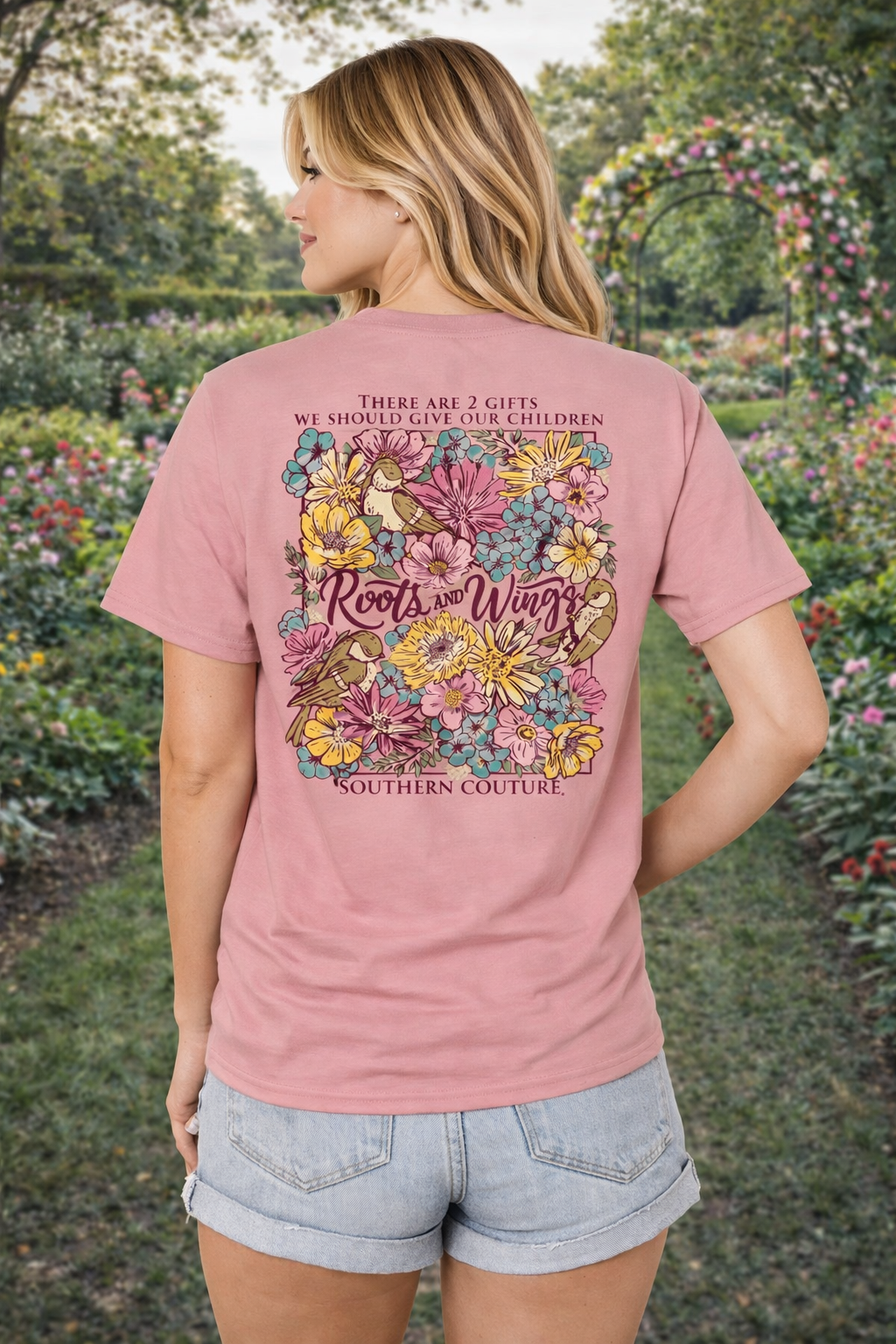Southern Couture Classic Roots and Wings Flowers - Adult & Kids T-Shirts, Sweatshirts & Hoodies apparel design preview 1