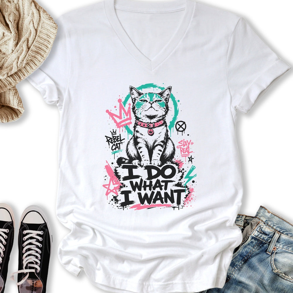 Streetart Cat V-Neck - Adult & Kids T-Shirts, Sweatshirts & Hoodies apparel design preview 2