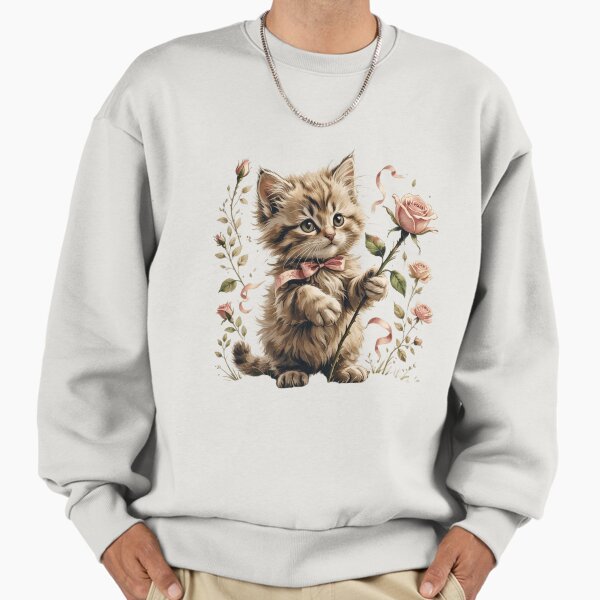 Cute Woodland Kitten Flower Illustration - Adult & Kids T-Shirts, Sweatshirts & Hoodies apparel design preview 1