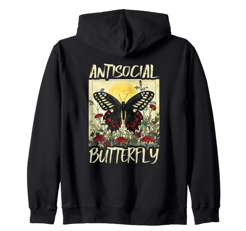 Antisocial Butterfly Gift Hoodie - Custom Art Print Unisex - T-Shirt, Sweatshirt, Hoodie