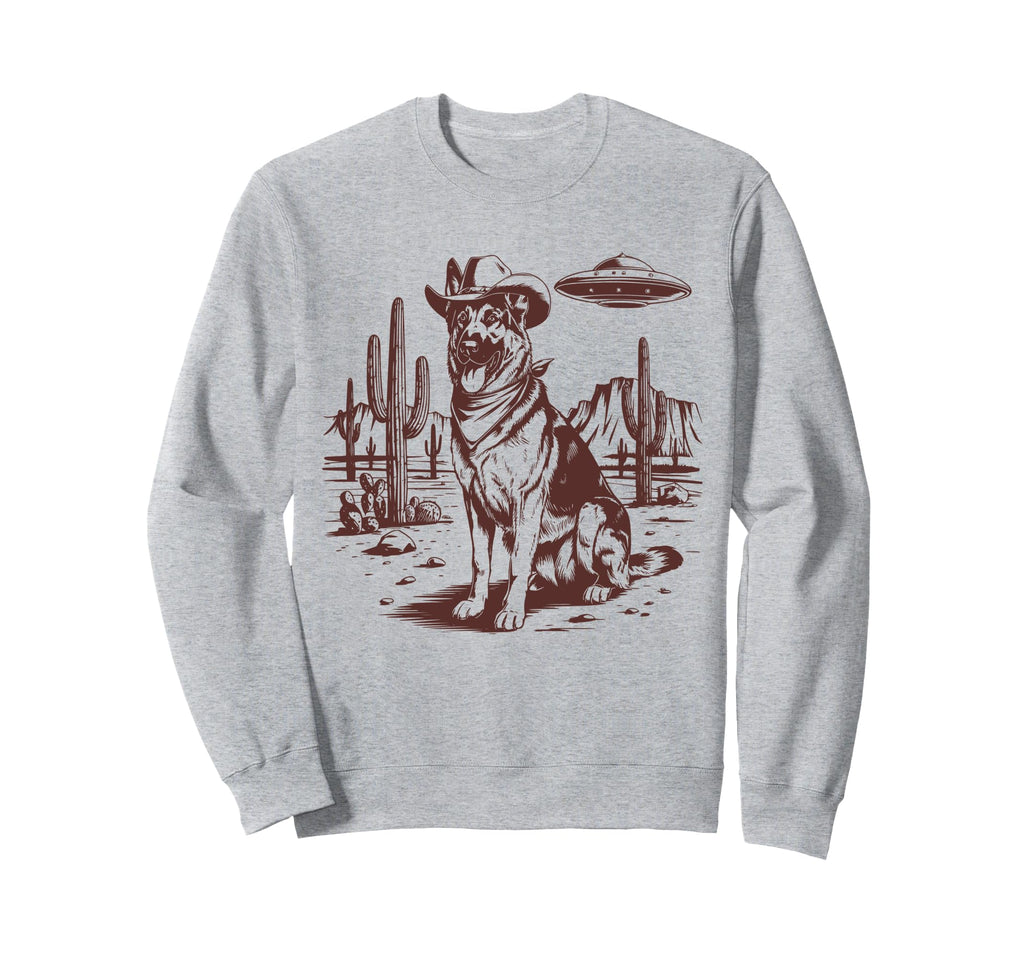 German Shepherd Ufo Western Alien 90S Sweatshirt - Minimalist Print Unisex - T-Shirt, Sweatshirt, Hoodie