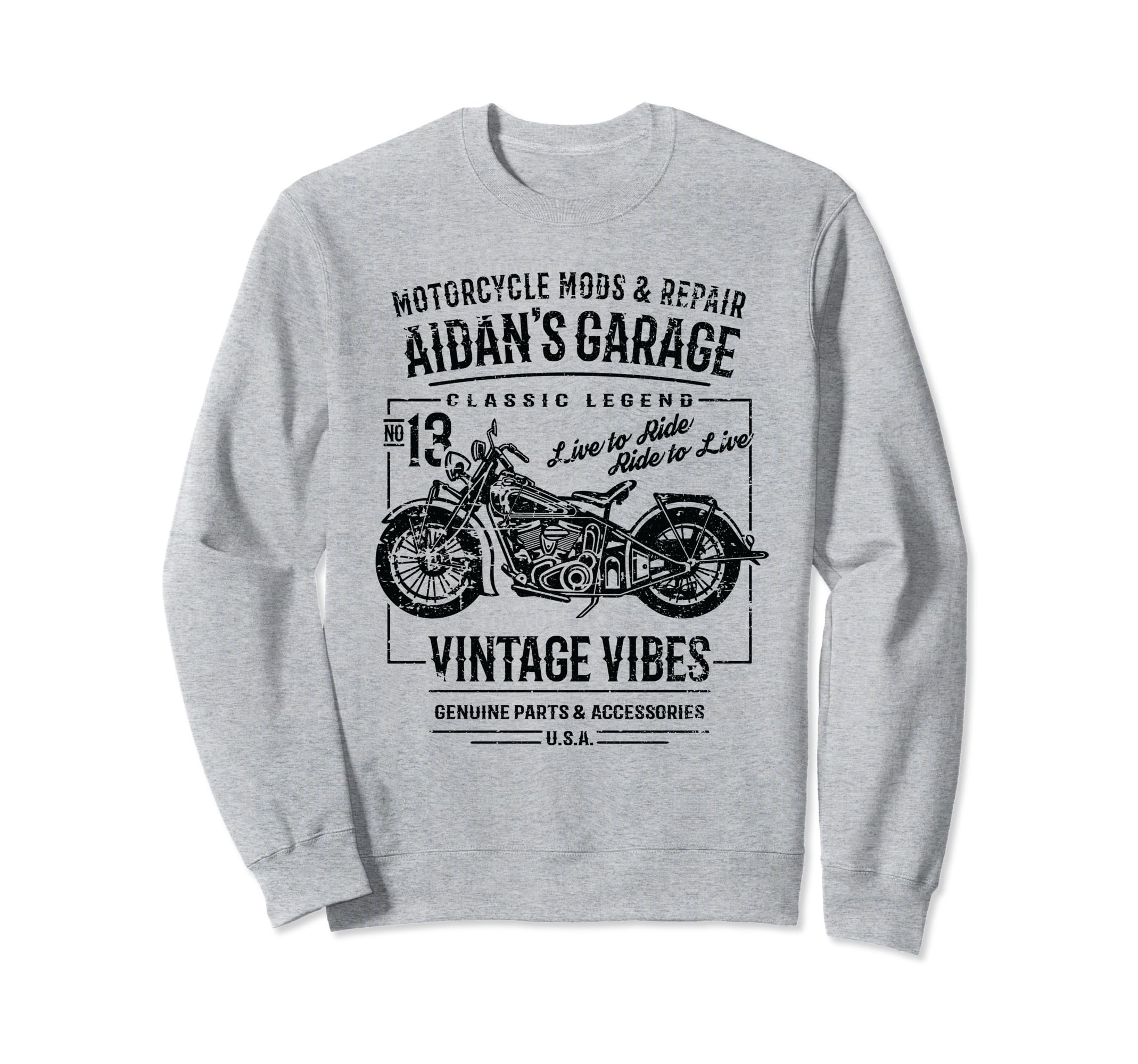 Aidans Garage Motorcycle Name Aidan Sweatshirt - Trendy Graphic Men Women - T-Shirt, Sweatshirt, Hoodie