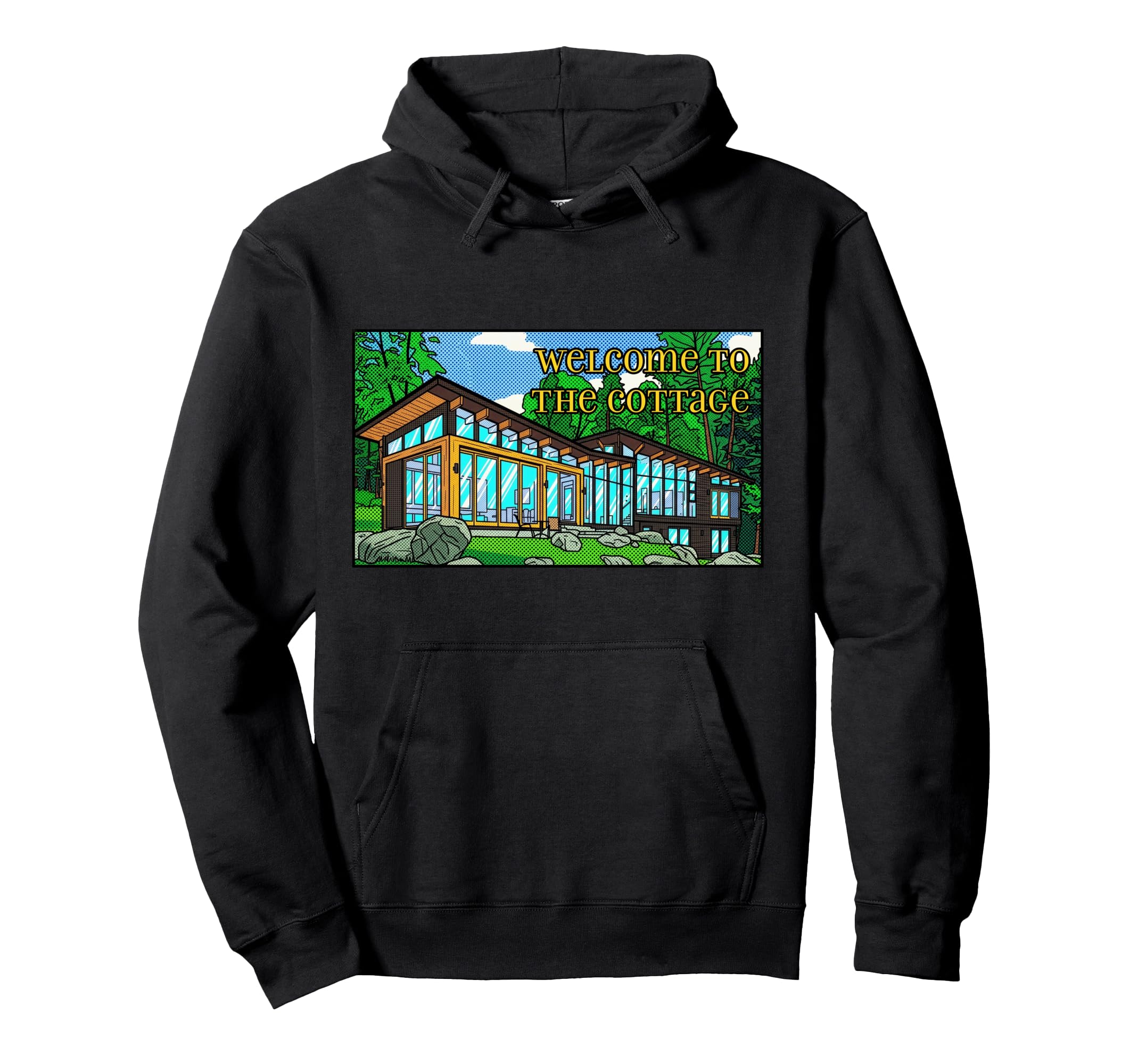 Modern Pop Art Forest Cabin Mid Century Hoodie - Novelty Apparel Unisex - T-Shirt, Sweatshirt, Hoodie