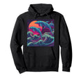 Synthwave Dolphins Jumping Ocean Waves Hoodie - Graphic Print for Adults - T-Shirt, Sweatshirt, Hoodie