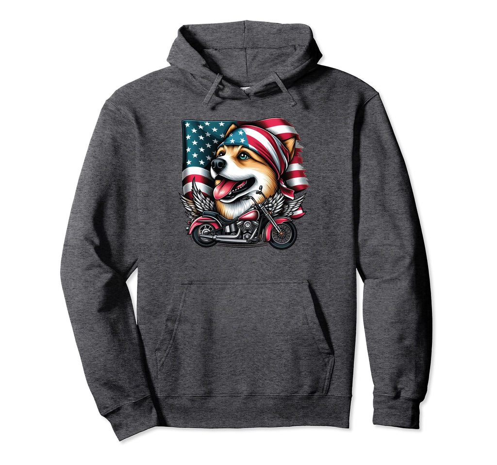 Dog Motorcycle Lovers American Flag Hoodie - Trendy Graphic Men Women - T-Shirt, Sweatshirt, Hoodie