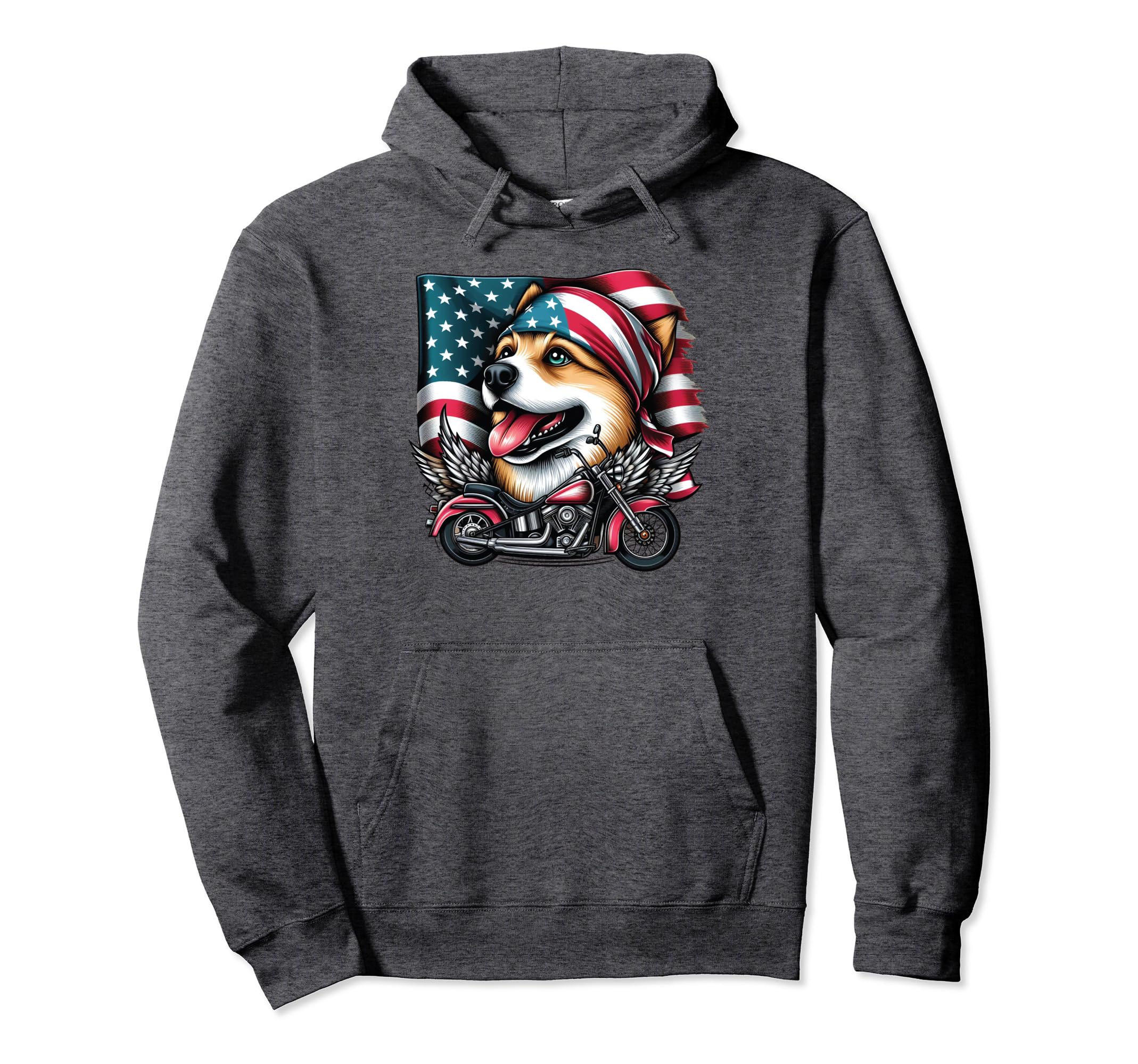Dog Motorcycle Lovers American Flag Hoodie - Trendy Graphic Men Women - T-Shirt, Sweatshirt, Hoodie