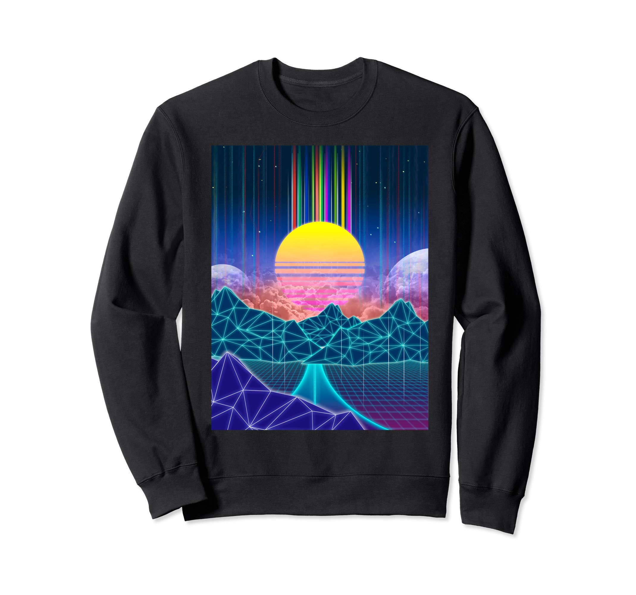 Outrun Sunset Digital Landscape Moon Sweatshirt - Graphic Print Unisex - T-Shirt, Sweatshirt, Hoodie