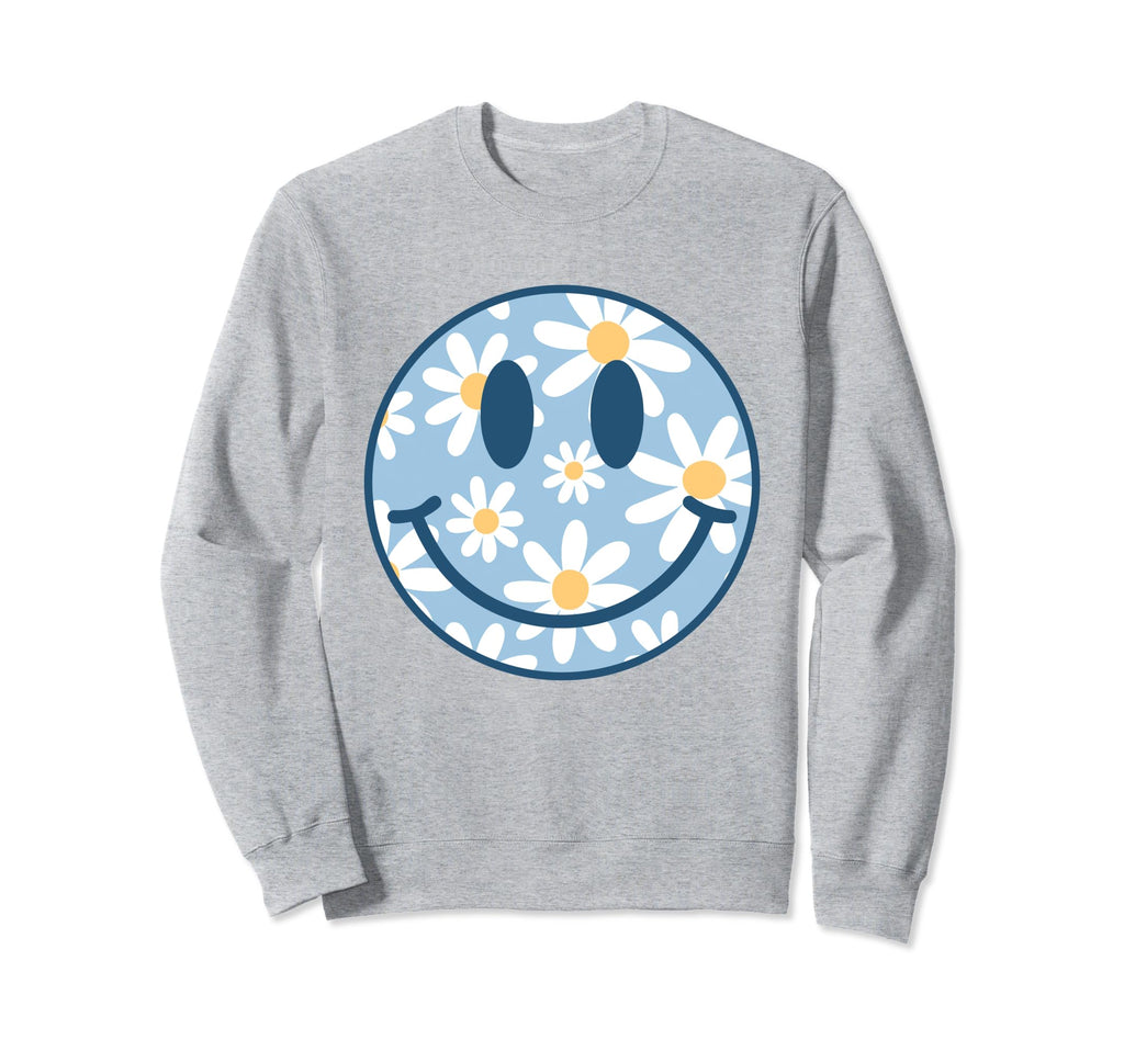 Blue Happy Face Checkered Pattern Sweatshirt - Minimalist Print Men Women - T-Shirt, Sweatshirt, Hoodie