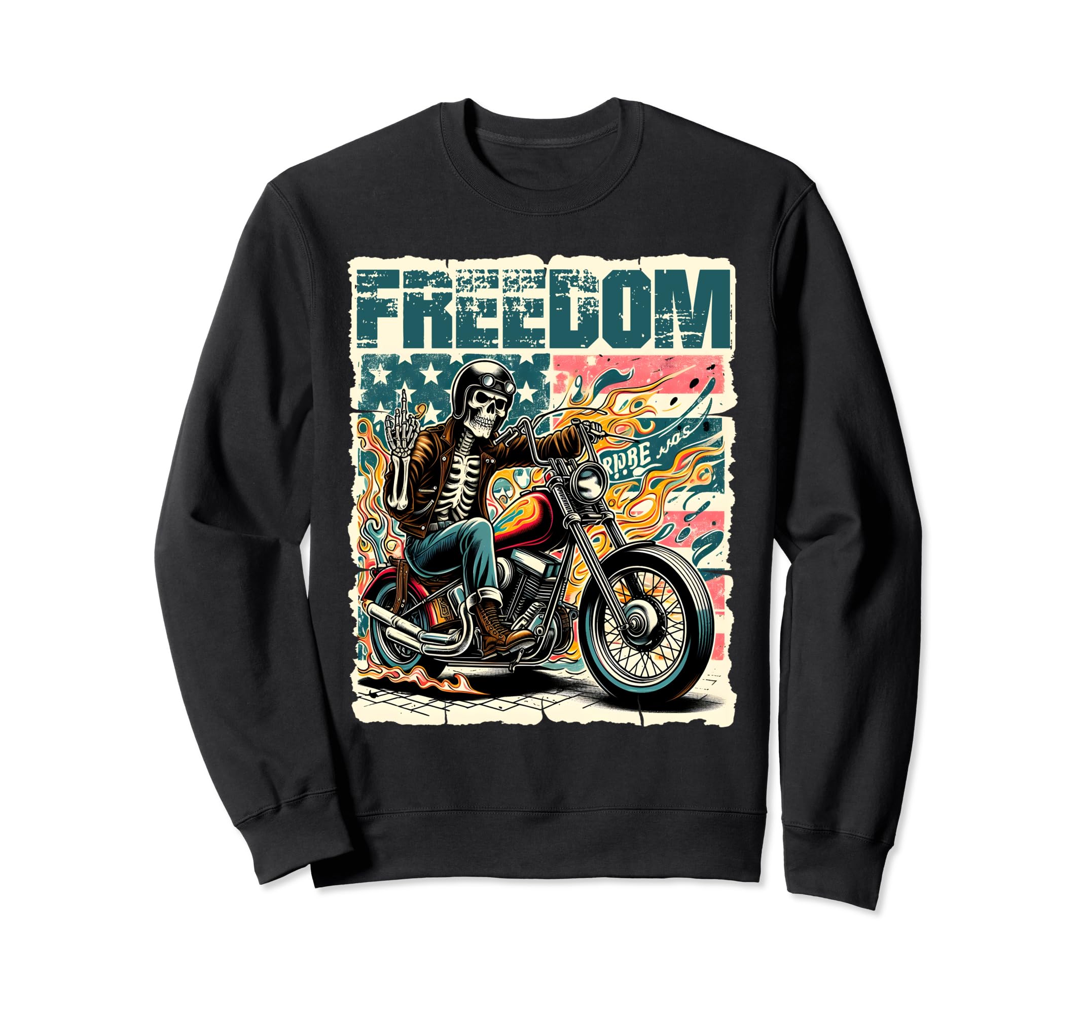 Rocker Outfit Skull Biker Motorcycle Sweatshirt - Graphic Print for Adults - T-Shirt, Sweatshirt, Hoodie