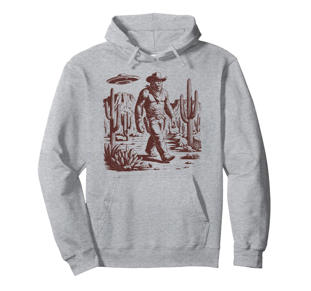 Bigfoot Ufo Western Alien 90S Cowboy Hoodie - Minimalist Print Men Women - T-Shirt, Sweatshirt, Hoodie