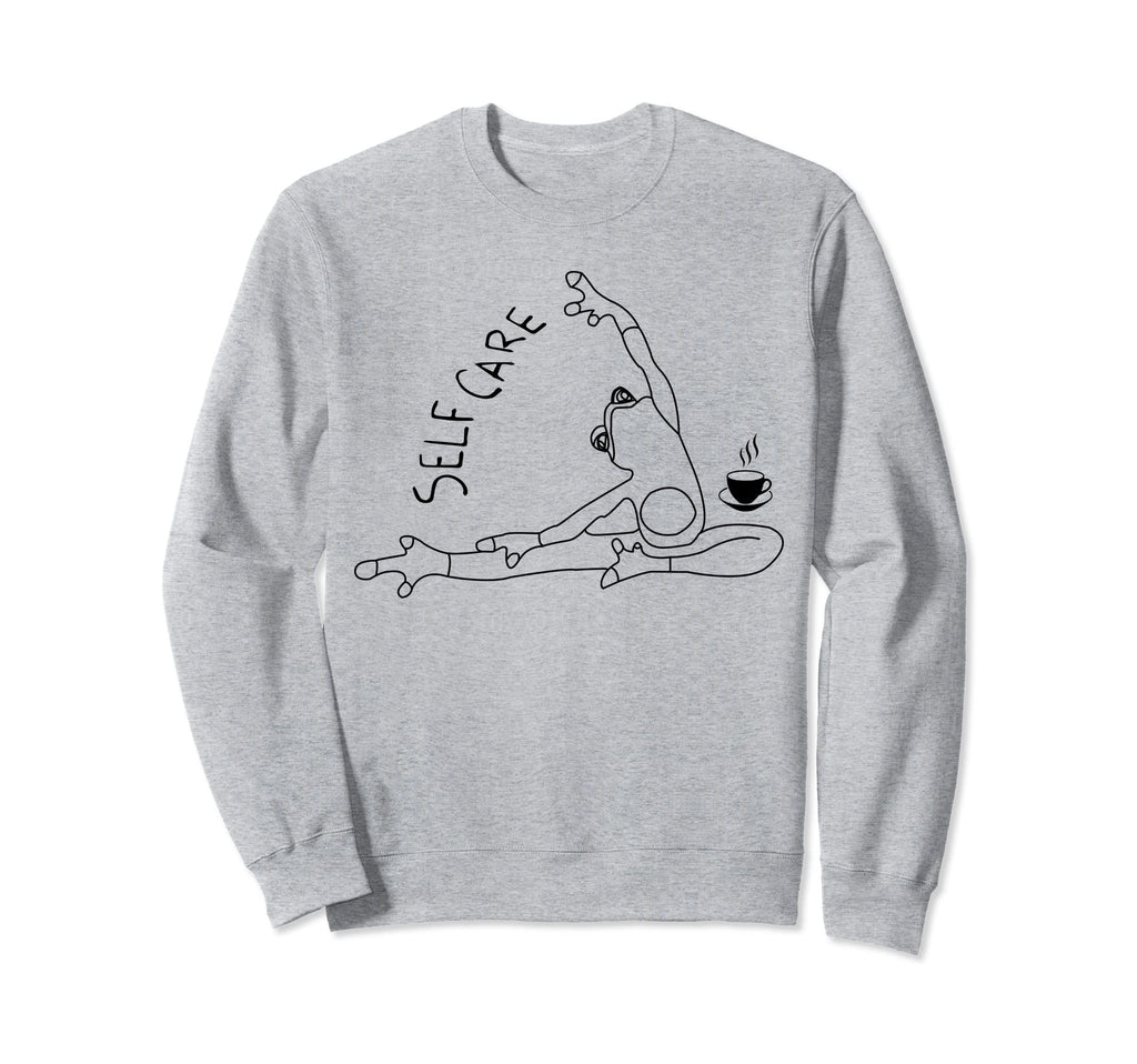 Funny Self Care Frog Doing Yoga Coffee Sweatshirt - Graphic Print Unisex - T-Shirt, Sweatshirt, Hoodie