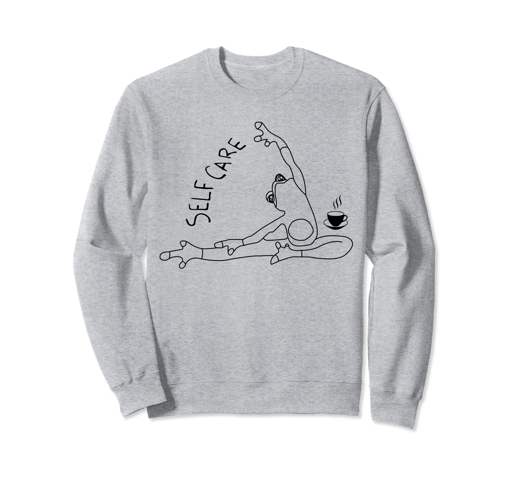 Funny Self Care Frog Doing Yoga Coffee Sweatshirt - Graphic Print Unisex - T-Shirt, Sweatshirt, Hoodie