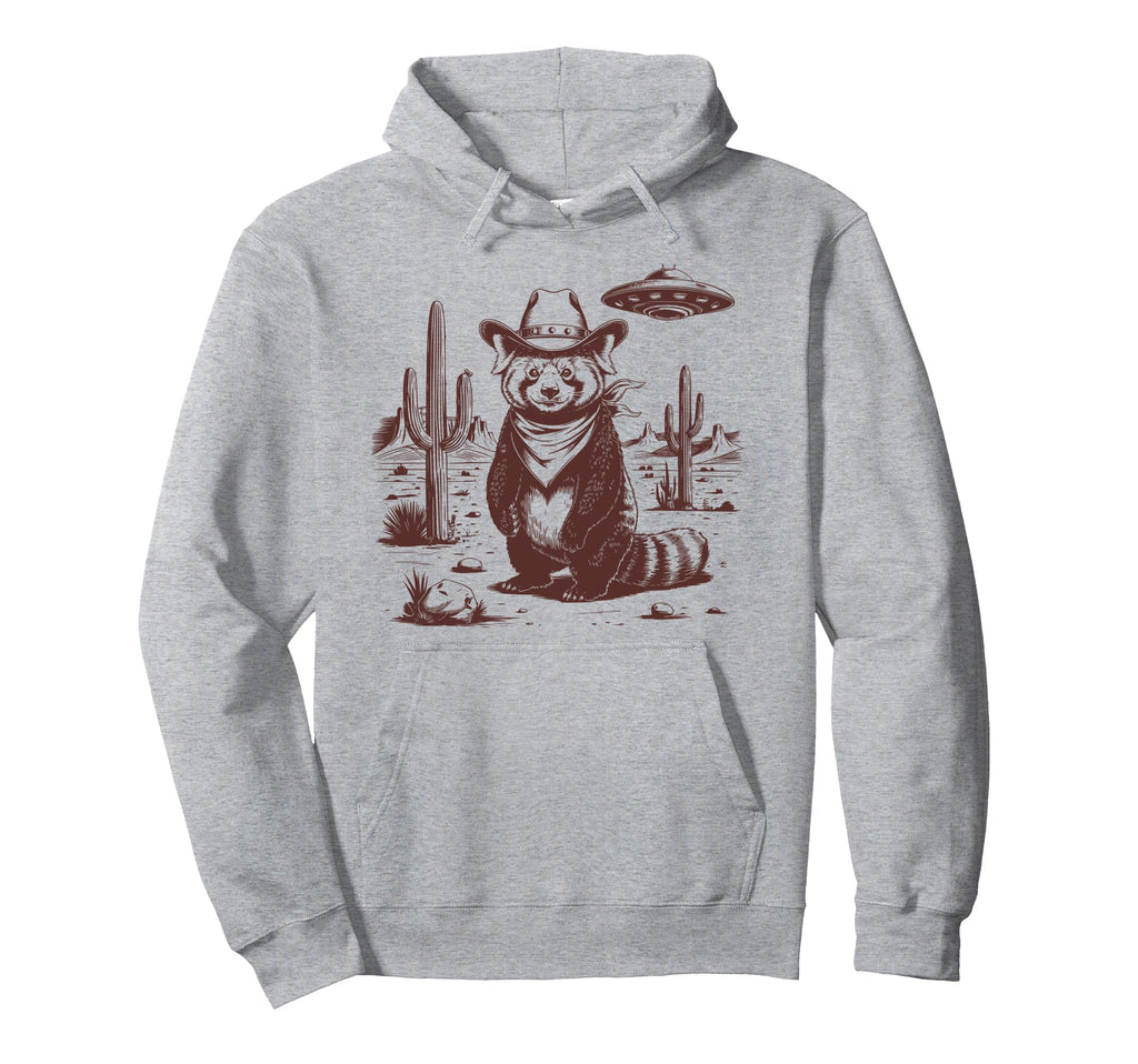 Red Panda Ufo Western Alien 90S Cowboy Hoodie - Trendy Graphic for Adults - T-Shirt, Sweatshirt, Hoodie
